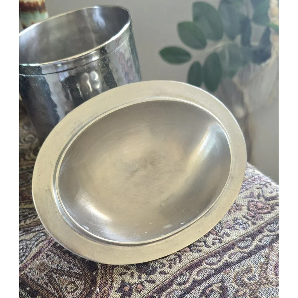 Vintage Hammered Metal Lidded Canister Container ~ Vanity / Decor / Storage